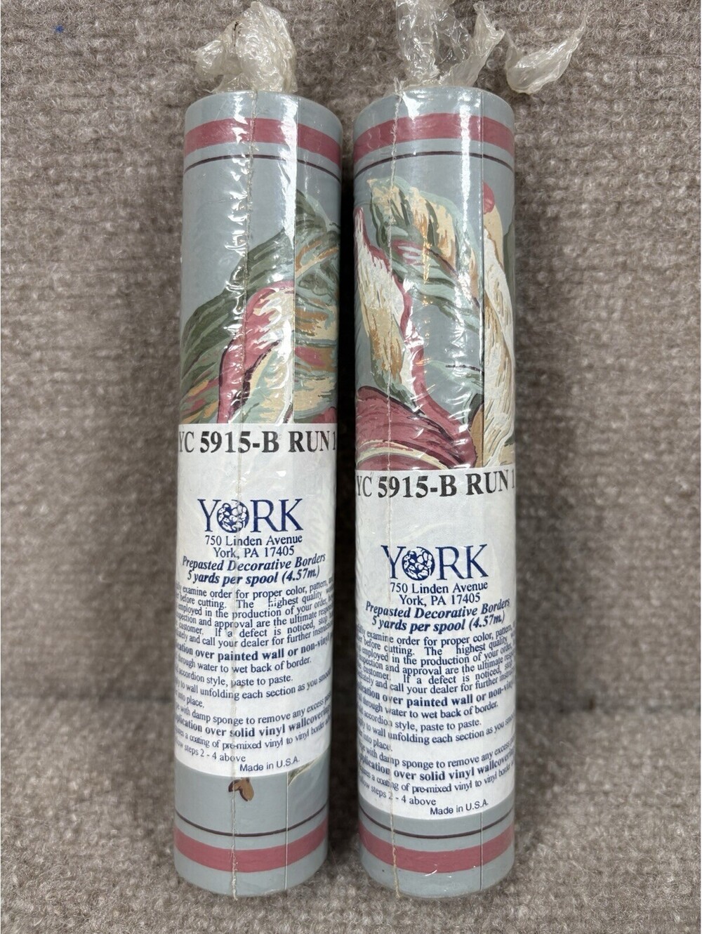 2 Rolls Vintage Floral YORK Wallpaper Border Prepasted YC 5915 5yd@ New NOS
